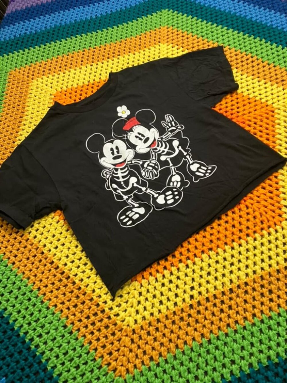 Disney Mickey Minnie Mouse Black Halloween Crop Tee T Shirt XS